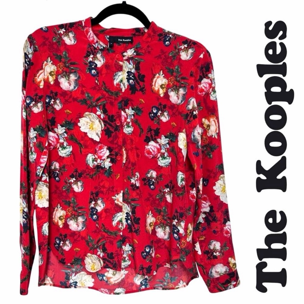 The Kooples Silk Red Floral V-Neck Blouse
